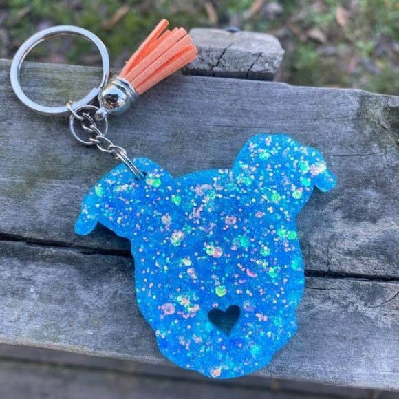 Handbags - Blue Dog Pit Bull Mama Pittie Keychain Glitter